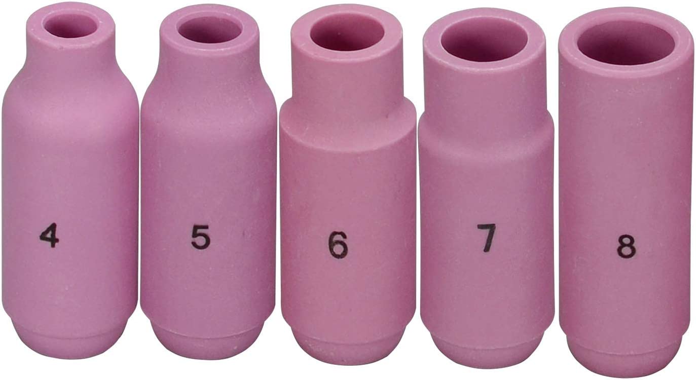 TIG Alumina Nozzle Ceramic Cup 10N49#5 (5/16” & ID8.0mm), 10N48#6 (3/8" & ID9.5mm), 10N47#7 (7/16" & ID11.0mm), 10N46#8 (1/2" & ID12.5mm) Assorted size Kit WP 17 18 26 TIG Welding Torch 5pcs