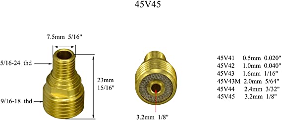 TIG Gas Lens Assorted Size 45V45 13N24 �� 1/8�� & 3.2mm Orifice) 53N61S 598882 Fit PTA DB SR WP 9 20 25 TIG Welding Torch 4pcs