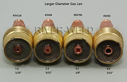 Large Diameter TIG Gas Lens Collet Body Jumbo 45V Series Fit SR WP 17 18 26 TIG Welding Torch 2pk (45V116 45V64 995795 45V63)