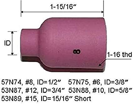 Large TIG Gas Lens Alumina Nozzle Kit 53N87#12(D19 x 48mm) 53N88#10(D16 x 48mm) 53N89#15(D24 x 34mm) 57N74#8(D12.5 x 48mm) 57N75#6(D9.5 x 48mm) Fit SR DB WP 9 17 20 18 26 TIG Welding Torch 10pk