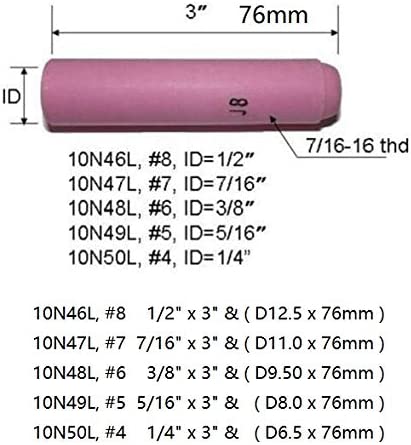 TIG Alumina Nozzles Ceramic Cup Long 10N46L #8 1/2" Orifice Fit SR PTA DB WP 17 18 26 TIG Welding Torch 5pk