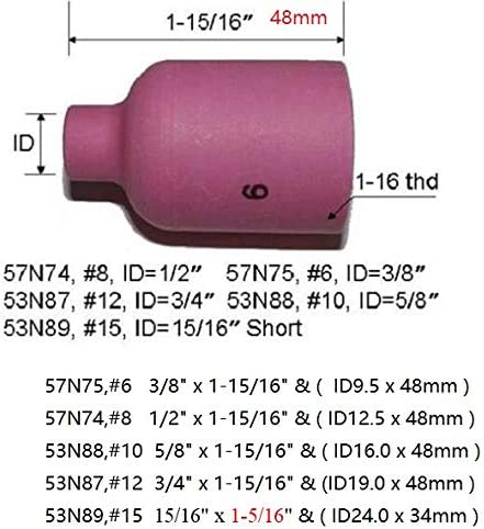 RIVERWELD TIG Gas Lens Alumina Nozzle Ceramic Cups Large 53N series Fit SR DB WP 9 17 20 18 26 TIG Welding Torch (57N75#6 3/8" 5pk)