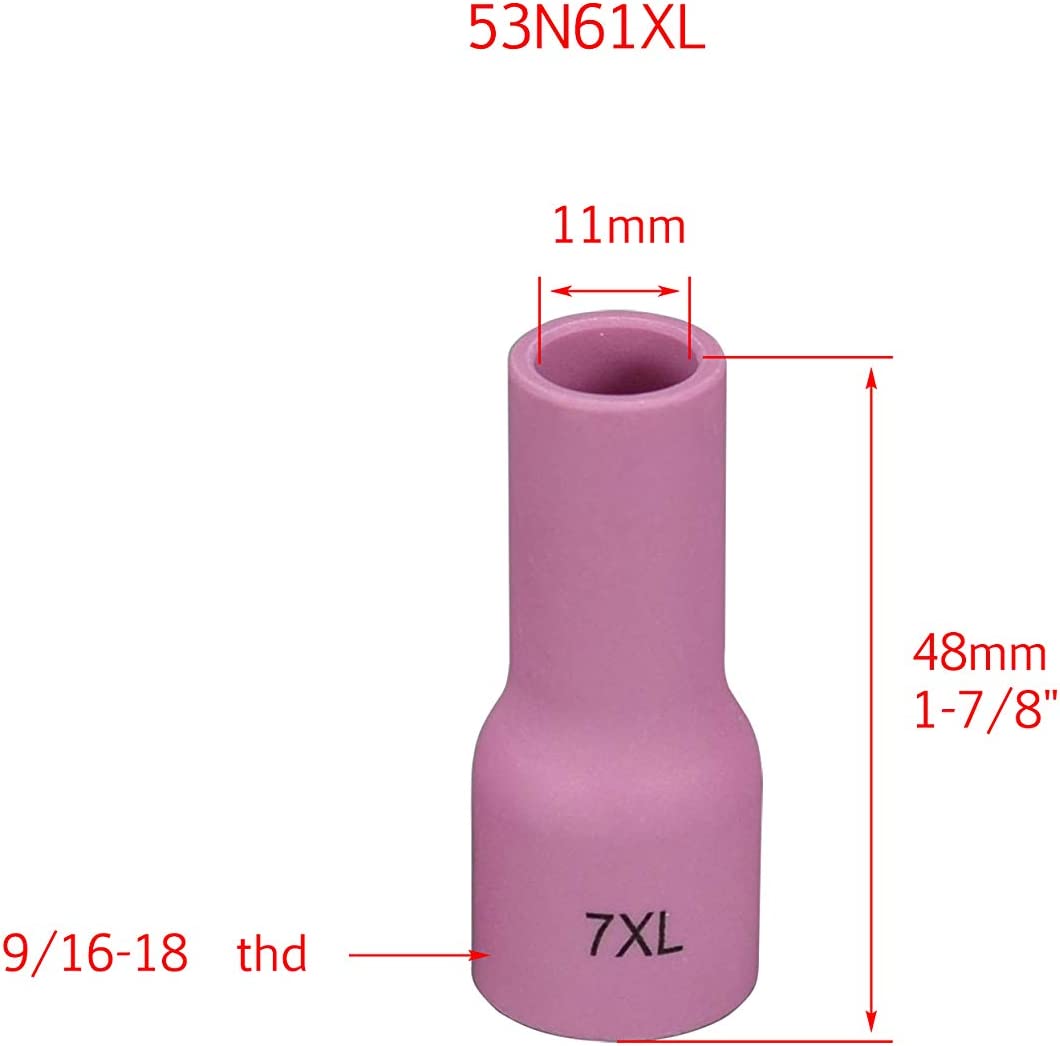 TIG Gas Lens Aluminia Nozzle Ceramic Cup Extra Long 53N61XL (#7XL 7/16" Orifice) for SR WP 9 20 25 TIG Welding Torch 10pk