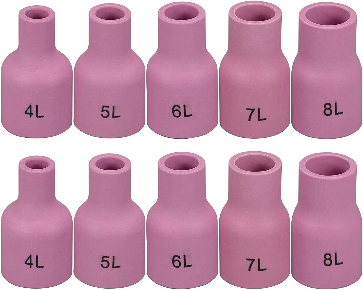 TIG Gas Lens Aluminia Nozzle Ceramic Cup Long Kit 53N58L (#4L 1/4") 53N59L (#5L 5/16") 53N60L (#6L 3/8") 53N61L (#7L 7/16") 53N61SL (#8L 1/2") for SR WP 9 20 25 TIG Welding Torch 10pcs 