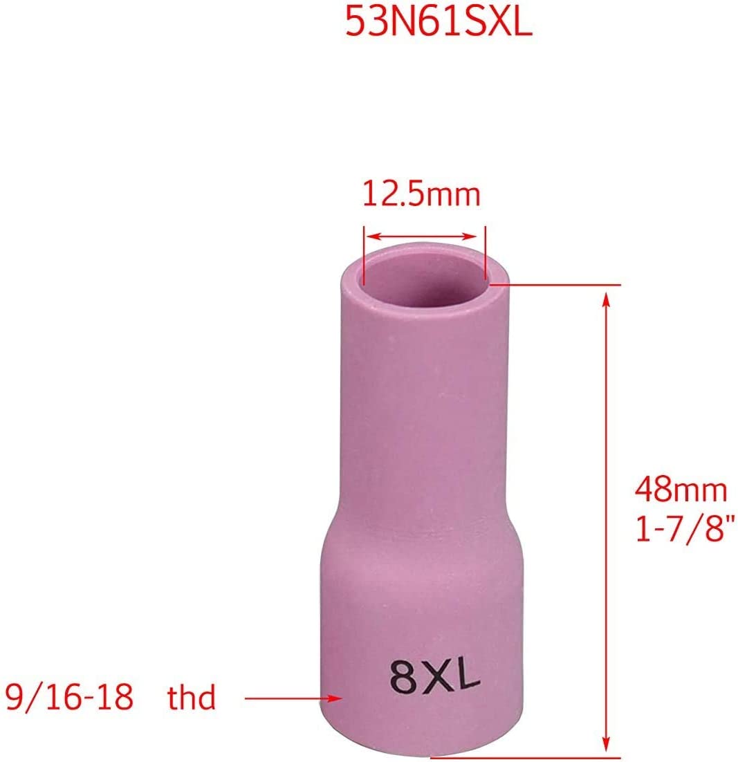 TIG Gas Lens Ceramic Cup Extra Long Kit 53N58XL (#4XL 1/4") 53N59XL (#5XL 5/16") 53N60XL (#6XL 3/8") 53N61XL (#7XL 7/16") 53N61SXL (#8XL 1/2") for SR WP 9 20 25 TIG Welding Torch 10pcs