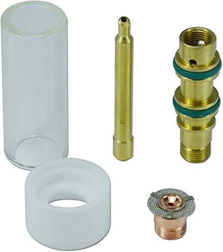 Long Insulated Glass Cup #10 (13/16″x 2″x 9/16″) Tungsten Apdapter Gas Saver Wedge Collet Orifice (1/8" & Ø3.2mm) Assorted Size Kit WP SR 17 18 26 TIG Welding Torch 5pcs