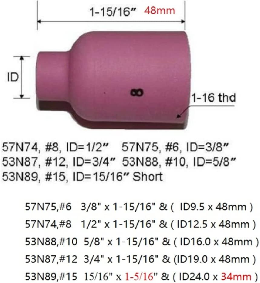 TIG Gas Lens Alumina Nozzle 57N75 57N74 53N87 53N88 53N89 Kit Fit TIG Welding Torch Accessories DB SR WP17 18 26 5pcs
