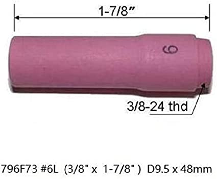 TIG Alumina Nozzles Ceramic Cups Long Assorted Size Kit 796F70#3L(D4.0x48mm)& 796F71#4L (D6.5x48mm ??& 796F72#5L?? D8.0x48mm??& 796F73#6L?? D9.5x48mm) Orifice Fit DB SR WP 9 20 25 TIG Welding Torch 10pk