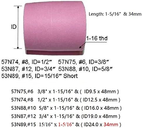 RIVERWELD 53N89#15 15/16" Orifice Large TIG Gas Lens Alumina Nozzle Ceramic Cups Fit SR DB WP 9 17 20 18 26 TIG Welding Torch 5pk