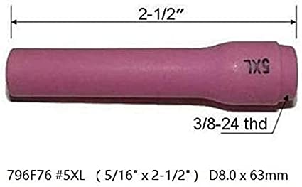 TIG Ceramic Cups Long Assorted Size Kit 796F74 (#3XL D4.0x63mm) 796F75 (#4XL D6.5x63mm) 796F76 (#5XL D8.0x63mm) 796F77 (#6XL D9.5x63mm) Orifice Fit DB SR WP 9 20 25 TIG Welding Torch 10pk