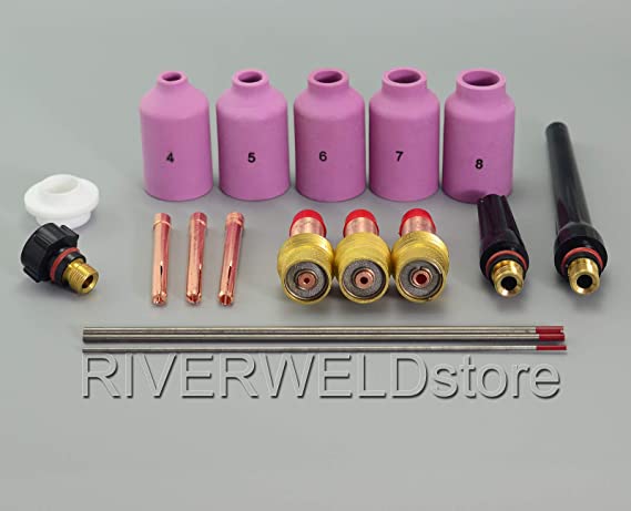 2 Percent Thoriated Tungsten & TIG Gas Lens Collet Kit Fit SR CK WP 17 18 26 TIG Welding Torch 18pcs