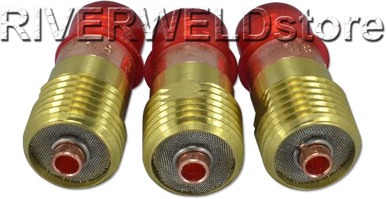 RIVERWELD TIG Stubby Gas Lens 17GL18 1/8'' & Ø3.2mm 10N25S TIG Collet Kit Fit DB SR WP 17 18 26 TIG Welding Torch 10pcs 