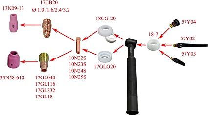 TIG Stubby Collet Assorted Size Kit 10N22S (1.00mm x 29mm) 10N23S (1.60mm x 29mm) 10N24S (2.40mm x 29mm)10N25S (3.20mm x 29mm) Orifice for PTA DB SR WP 17 18 26 TIG Welding Torch 10pk
