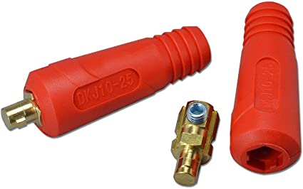 RIVERWELD TIG Welding Cable Panel Connector Socket Set DKJ10-25 and DKZ10-25 Quick Fitting (DKJ10-25 Red 2pk)