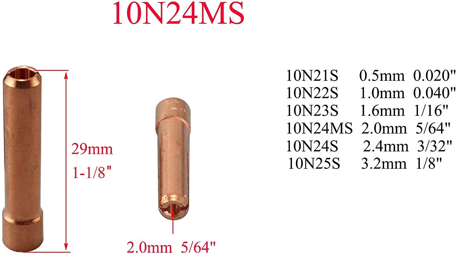 TIG Stubby Collet 10N24MS (5/64" & 2.0mm Orifice) For PTA DB SR WP 17 18 26 TIG Welding Torch 10pk