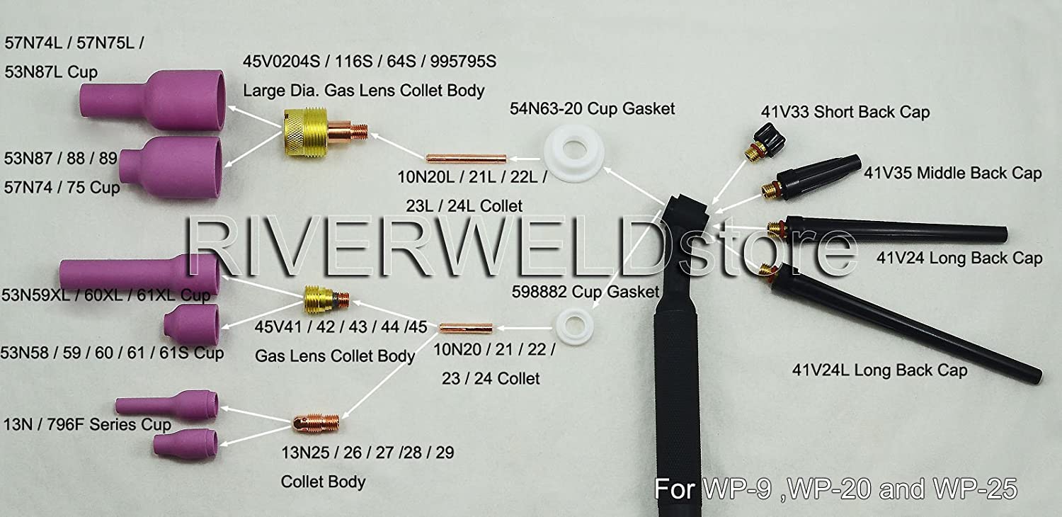 RIVERWELD TIG Insulators Cup Gaskets fit SR PTA DB WP 9 20 25 TIG Welding Torch (54N63-20 2pk)