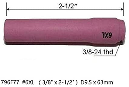 TIG Alumina Nozzles Ceramic Cups Long 796F77 (#6XL D9.5 x 63mm) Orifice Fit DB SR WP 9 20 25 TIG Welding Torch 10pk