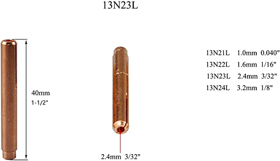 RIVERWELD TIG Jumbo Gas Lens Collet Bodies Large Diameter 1N21L (.040") 13N22L (1/16") 13N23L (3/32') 13N24L (1/8)" Fit SR WP 9 20 25 TIG Welding Torch (Long TIG Collet Kit 4pcs)