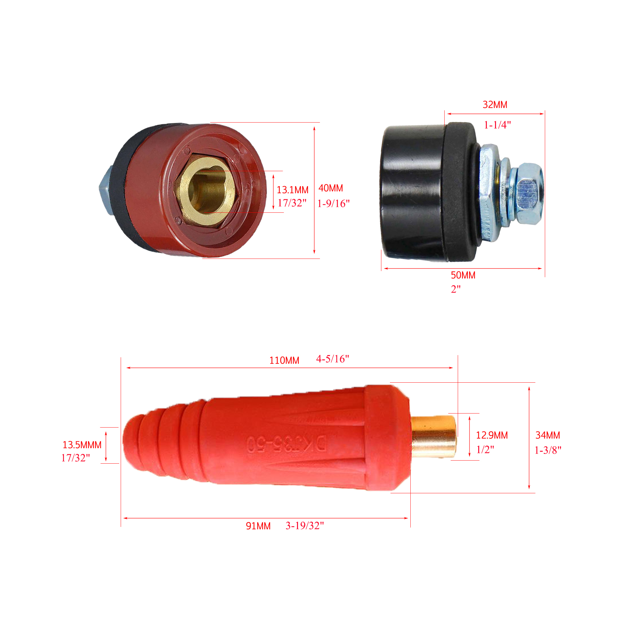 RIVERWELD TIG Welding Cable Panel Connector-plug and Socket Dinse Dinze Quick Fitting (4, DKJ35-50 & DKZ35-50)