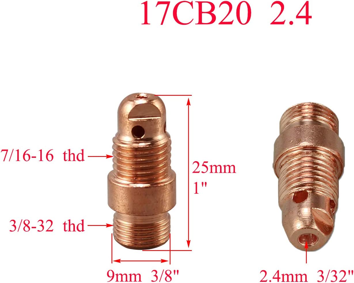 TIG Stubby Gas Lens & Collets body 17GL020 17CB20 Glass Cup #10 5/8" Assorted Size Kit WP 17 18 26 TIG Welding Torch (Assorted 49pcs)