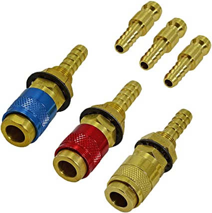 Water Cooled & Gas Adapter Quick Connector Fitting for PTA DB SR WP 9 17 18 26 TIG Welding Torch Red Blue Gold Color 3set