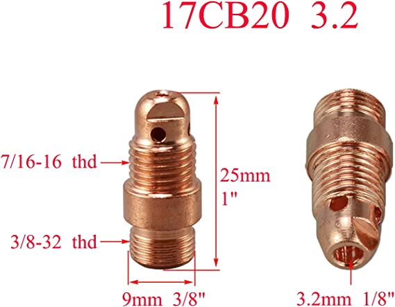 2 Percent Thoriated Tungsten & TIG Collets Body Short 17CB20 Kit Fit PTA CK SR WP 17 18 26 TIG Torch Torch 18pcs