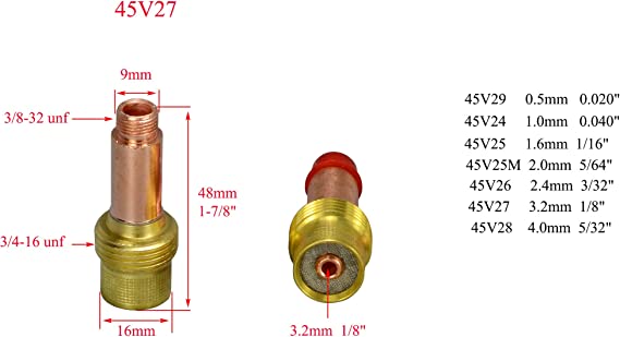 TIG Gas Lens Ceramic Cup Assorted Size Kit 45V27 (1/8" & 3.2mm Orifice) 10N25 54N14 54N01 for QQ300 PTA DB SR WP 17 18 26 TIG Welding Torch 4pcs
