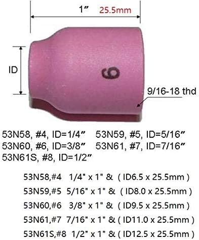 TIG Stubby Gas Lens 17GL116 10N23S(1/16"&1.6mm)Insulated Glass Cup #10 5/8" & 16mm Ceramic Cup 53N59 ( #5 5/16??);13N10 53N60(#6 3/8??)Thoriated Tungsten Electrode SR WP 17 18 26 TIG Welding Torch 17pcs