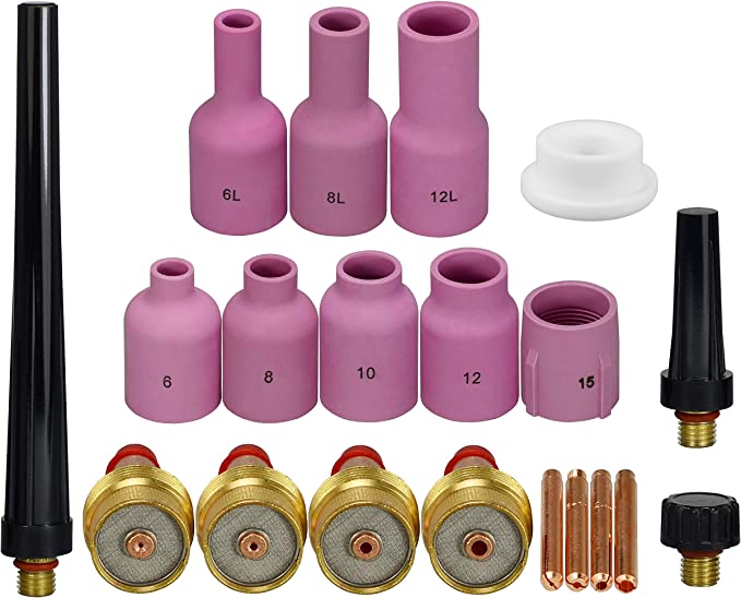 TIG Gas Lens Collets Body Back Cap Alumina Nozzle Kit Fit PTA DB SR WP 9 20 25 TIG Welding Torches 20pcs