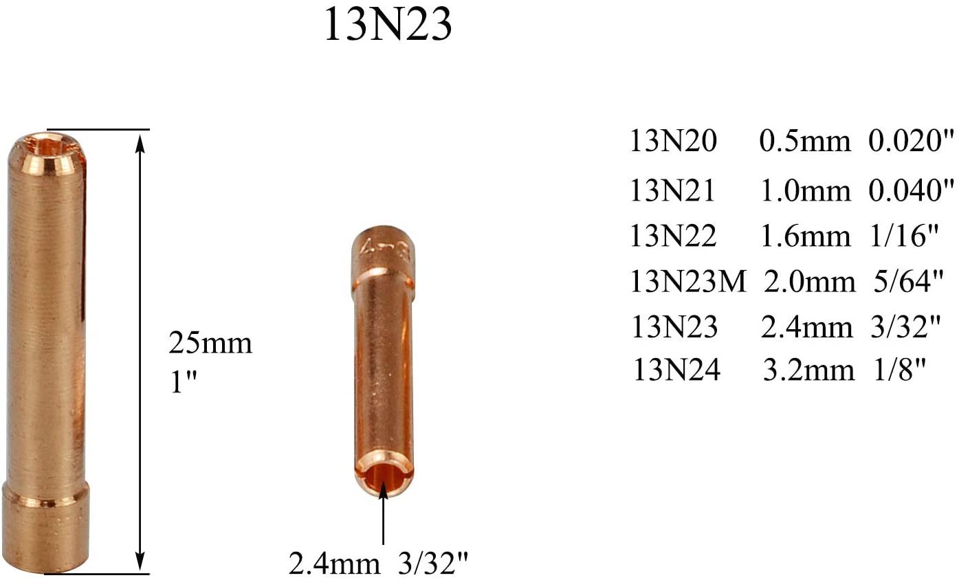 TIG Gas Lens Collets Body 45V44 13N23( 3/32" Ø2.4mm Orifice)Insulated Glass Cup #12 13/16"TIG Insulators Cup Gaskets 598882 and 41V35 Medium Back Cup Assorted kit for WP 9 20 25 TIG Welding Torch 9pcs