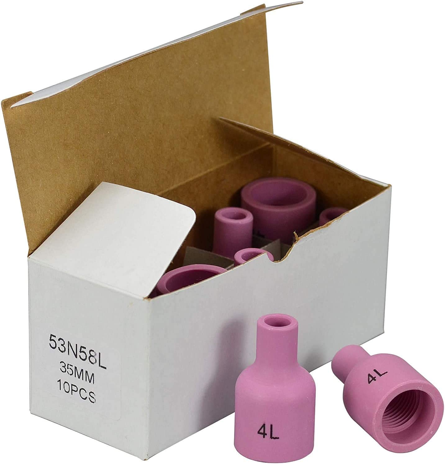 TIG Gas Lens Aluminia Nozzle Ceramic Cup Long 53N58L (#4L 1/4" Orifice) for SR WP 9 20 25 TIG Welding Torch 10pk