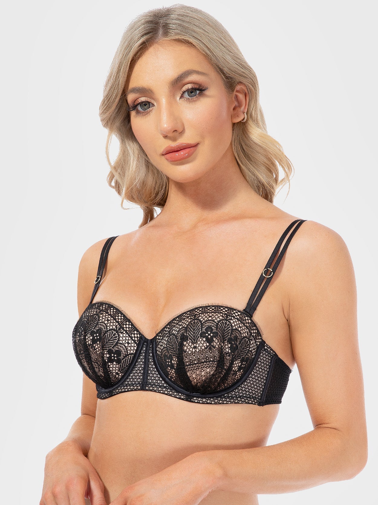Push Up Full Figure Strapless Bra Pleated Lace Multiway Bra