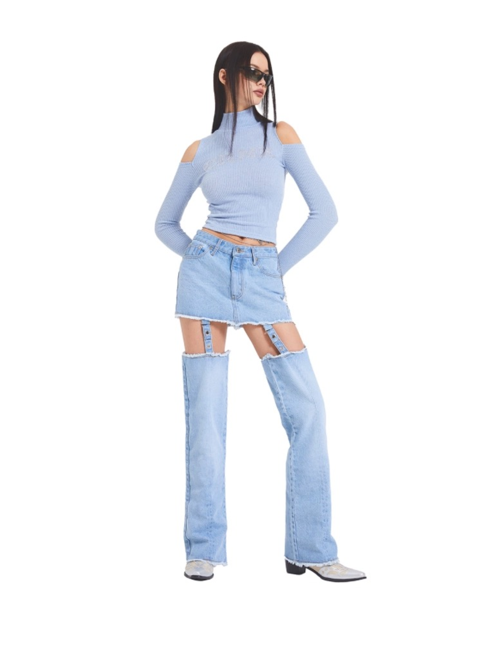 Bleach Wash Flare Leg Jeans