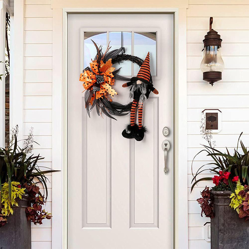 Halloween decorative wreath rattan circle witch doll door hanging
