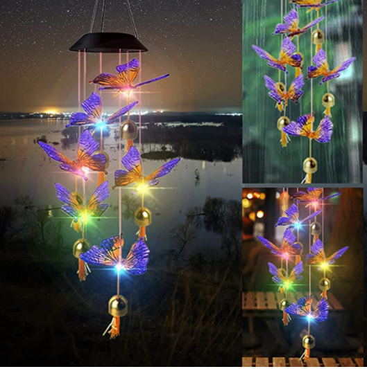 Solar Color Changing LED Wind Chime Garden Yard Hanging Light Walkway Lamp Decor