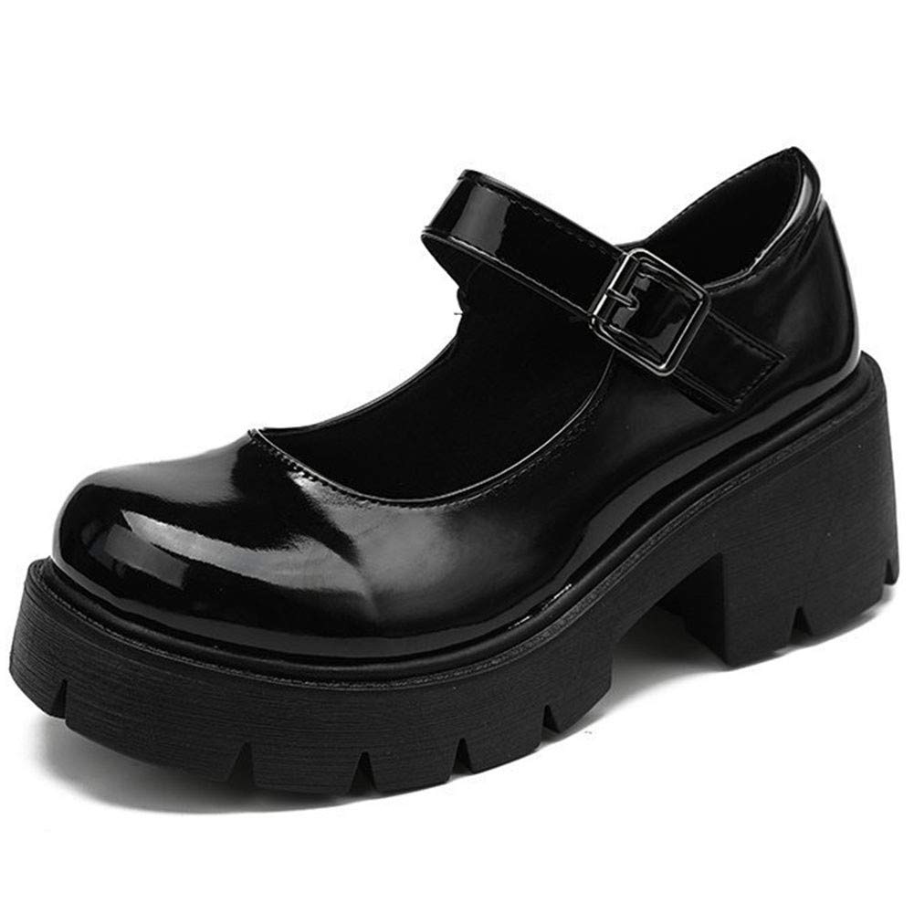 Womens Gothic Lolita Shoes Platform Mary Janes Ankle Strap Chunky Heel Uniform Dress Pumps Shoes