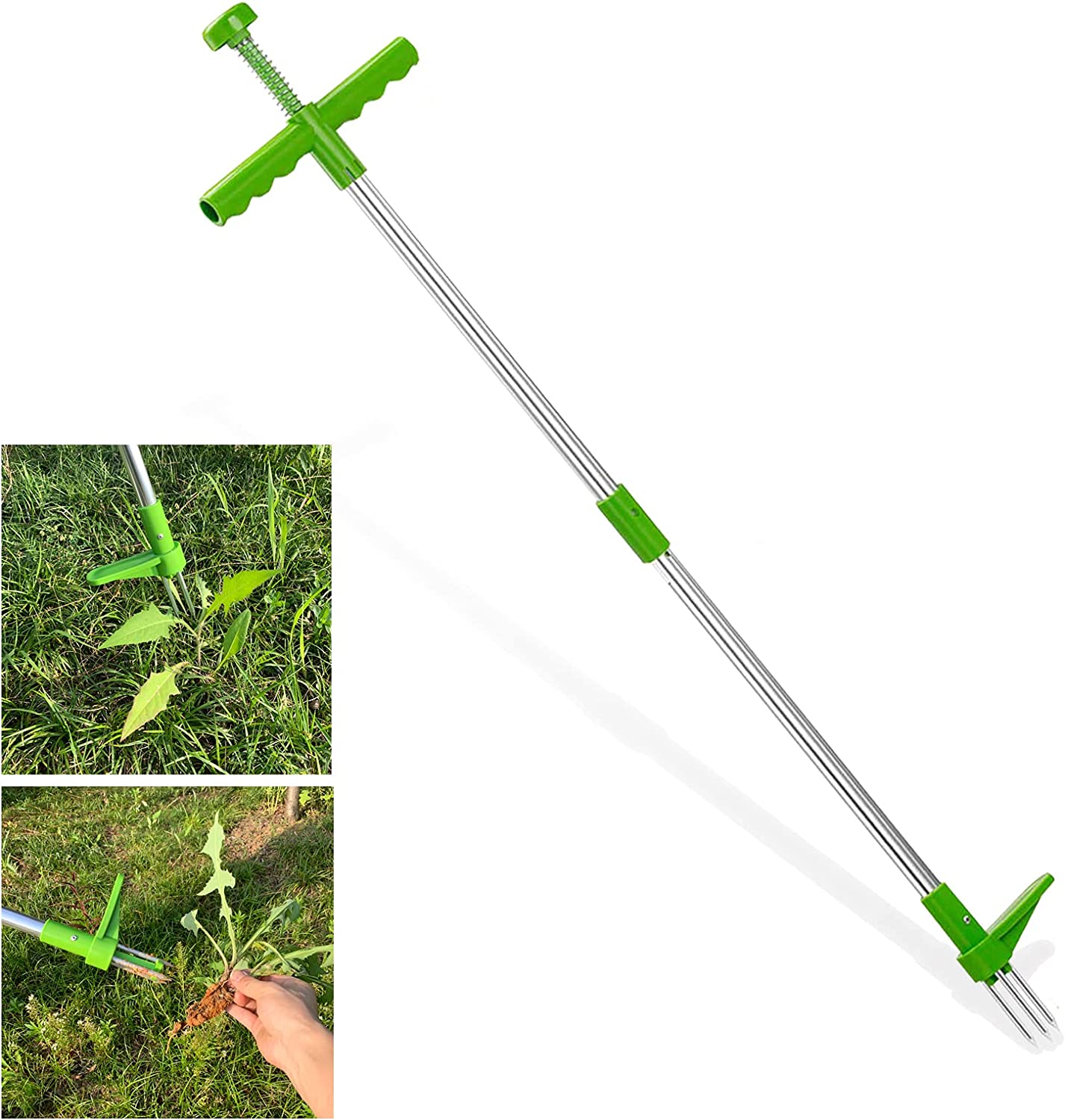 Homthia Standing Plant Root Remover, 3 Claws Stand Up Weed Puller Garden Hand Tool with 39" Long Handle and High Strength Foot Pedal
