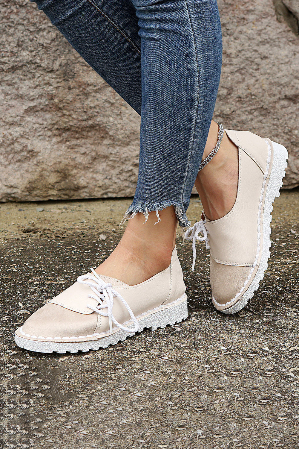 Cow Leather Comfortable Lace Up Casual Soft Sole Single Shoe