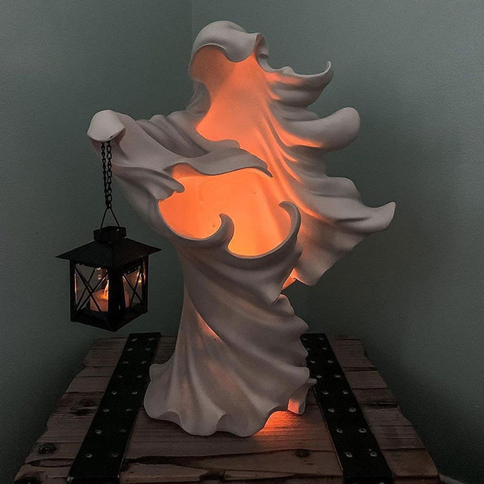 Cracker Barrel Ghost Witch Messenger w/Lantern Halloween Ghost Statue Ornaments