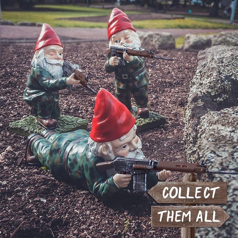 Amusing Army Gnome Holding SLR Statue