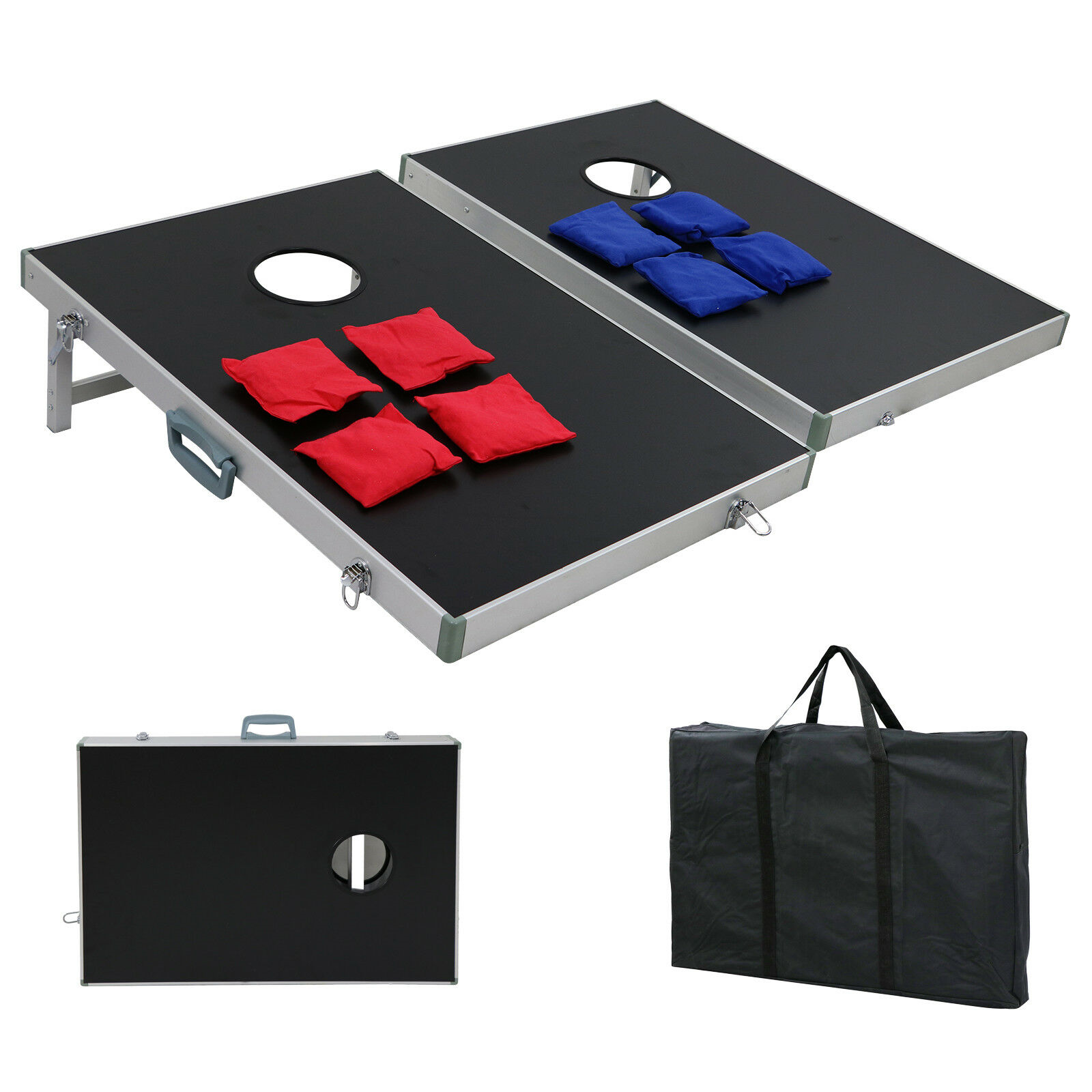 Foldable Cornhole Bean Bag Toss Game Set Regulation Size Aluminum Frame W/8 Bags