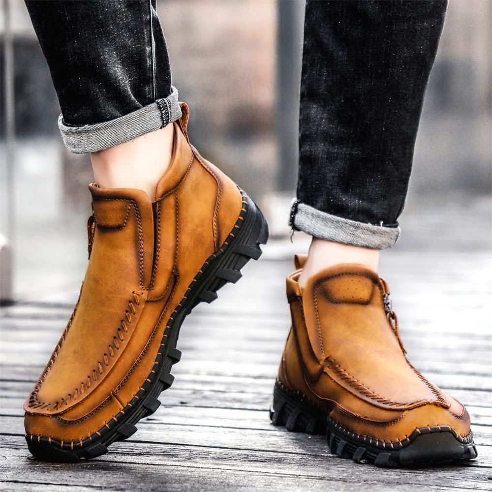 Leather Ankle Boots Hand Stitching Casual Loafers Boots for Men