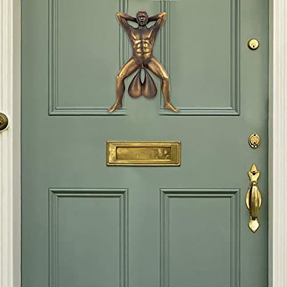 Door Knocker Vintage Hanging Doorbell Pendant Funny Muscle Man Knocking Ornaments Home Decoration For Front Door