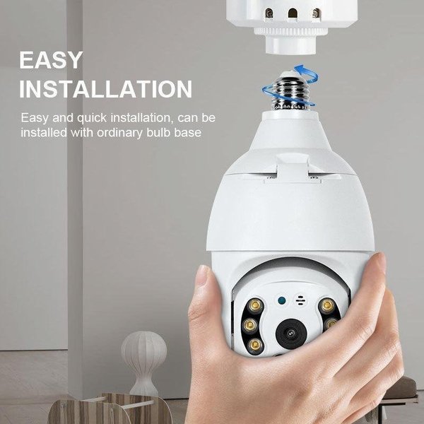 LED Bulb Security Camera, Wireless WiFi, 360° View, auto Tracking,Two Way Talk,HD 1080P