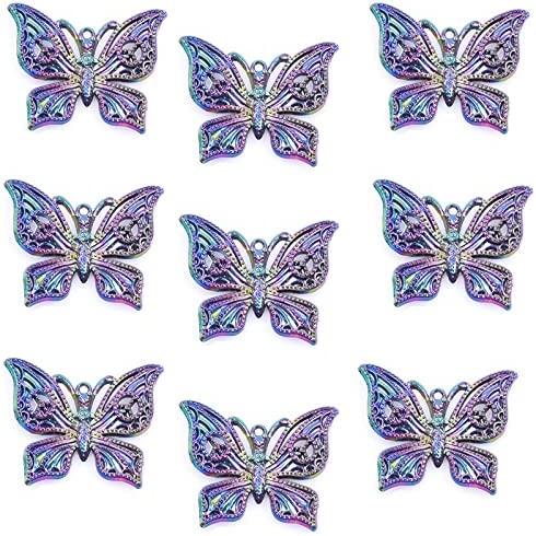 10PCS Butterfly Alloy Charm Rainbow Color Smooth Pendant for Jewelry Making DIY
