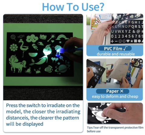 Made to stimulate the minds of kids and let them use their creativity. Making it easy and fun to do things like make they're own comic books or cartoons. Imagination is key for kids to use their minds to create their own masterpiece. Also ideal for stencilling, calligraphy, sketching and drawing etc.