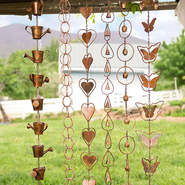 Steel Leaf Rain Chain With Temple Bells