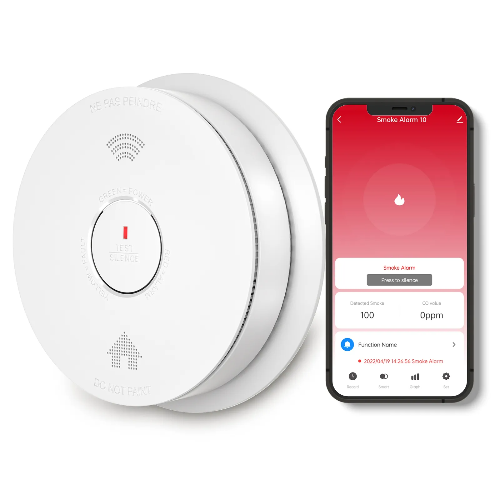 Mini Wifi Smoke & Carbon Monoxide Detector, Battery Operated, Phone Alert, 10 Years Life Time, GS886W