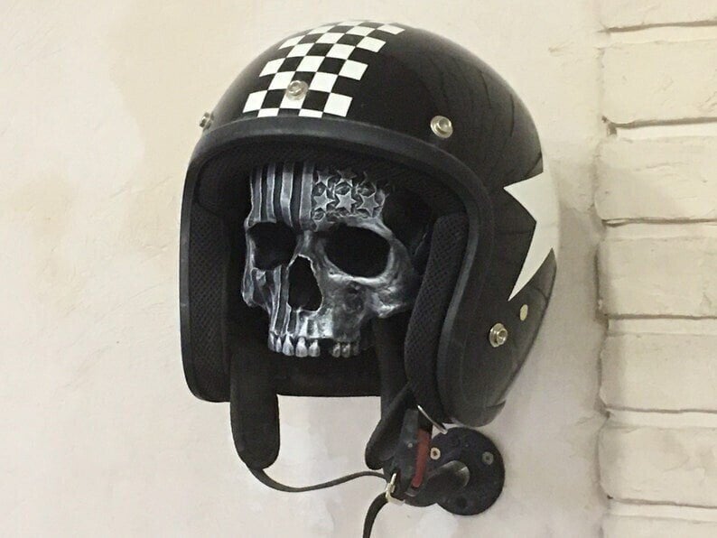 Motorcycle skull helmet holder (gift for bikers)