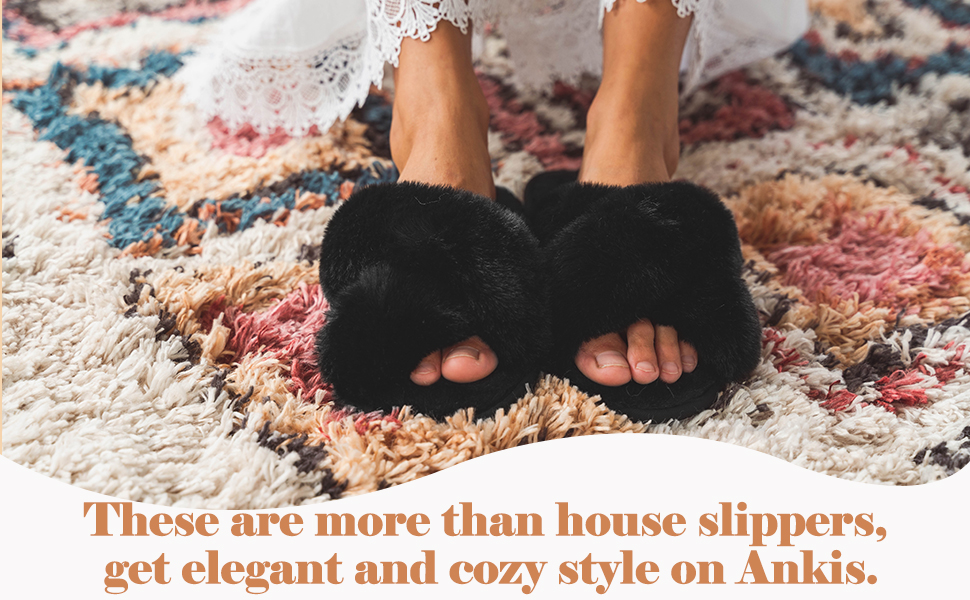 ankis black fuzzy slippers